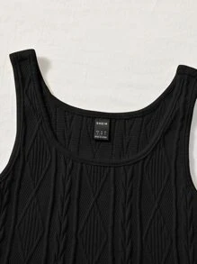 SHEIN Qutie Solid Textured Crop Top - Black - View 5