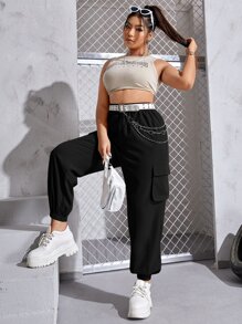 SHEIN EZwear 大碼翻蓋口袋工裝褲不附腰帶