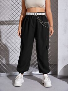 SHEIN EZwear 大碼翻蓋口袋工裝褲不附腰帶