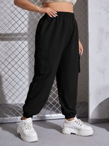 SHEIN EZwear 大碼翻蓋口袋工裝褲不附腰帶