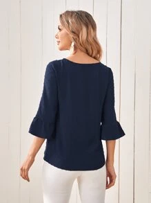 EMERY ROSE Áo sơ mi nữ Xù màu trơn Giải trí - Màu xanh hải quân - Xem 3