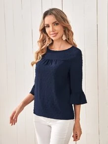 EMERY ROSE Áo sơ mi nữ Xù màu trơn Giải trí - Màu xanh hải quân - Xem 4