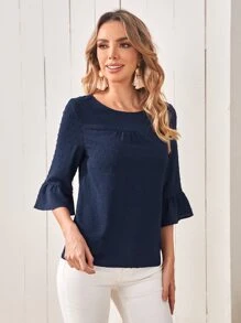 EMERY ROSE Áo sơ mi nữ Xù màu trơn Giải trí - Màu xanh hải quân - Xem 1