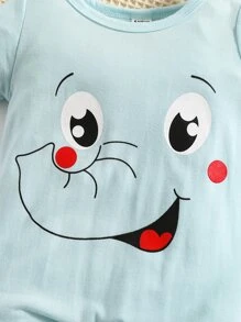 男嬰卡通圖案T恤連體褲和帽 - 薄荷藍 - 查看 3