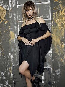 Cold Shoulder Ruffle Trim Dress - Black - View 3