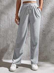 SHEIN Tall 腰部抽繩衛褲 - 灰色 - 查看 5