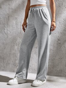 SHEIN Tall 腰部抽繩衛褲 - 灰色 - 查看 3