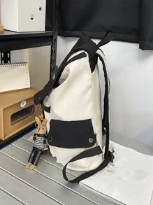 Letter Graphic Flap Backpack With Bag Charm School Bag For Graduate, Teen Girls, Freshman, Sophomore, Junior & Senior In College, University & High School, Perfect For Outdoors ,Travel & Back To School Zipper,Compartment,Versatile,Large Capacity School Supplies,School Backpack College,Middle School,Back To School,High School,Travel,Outdoors For Teen Girls,For School Student,For Teenagers Cute,Fashionable,Fashion,Minimalist Canvas Bag