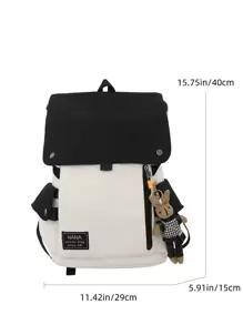Letter Graphic Flap Backpack With Bag Charm School Bag For Graduate, Teen Girls, Freshman, Sophomore, Junior & Senior In College, University & High School, Perfect For Outdoors ,Travel & Back To School Zipper,Compartment,Versatile,Large Capacity School Supplies,School Backpack College,Middle School,Back To School,High School,Travel,Outdoors For Teen Girls,For School Student,For Teenagers Cute,Fashionable,Fashion,Minimalist Canvas Bag