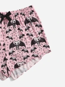 ROMWE Kawaii Skeleton Bat Print PJ Set - Pink - View 3