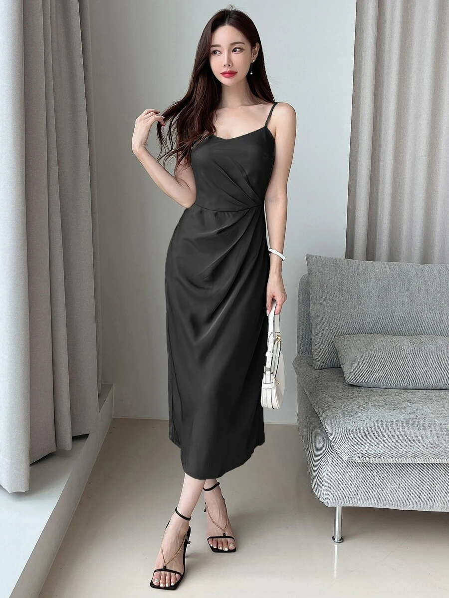 DAZY Đầm Xù màu trơn Thanh lịch - màu đen - Xem 1