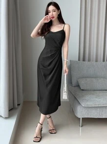 DAZY Đầm Xù màu trơn Thanh lịch - màu đen - Xem 2