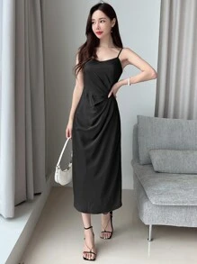 DAZY Đầm Xù màu trơn Thanh lịch - màu đen - Xem 3