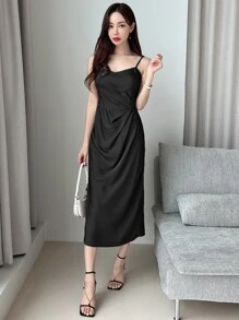 DAZY Đầm Xù màu trơn Thanh lịch - màu đen - Xem 4