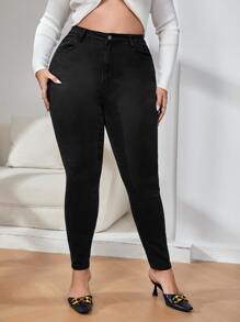 Plus High Waist Skinny Jeans - Black - View 3