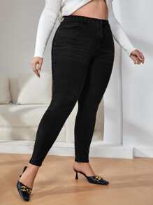 Plus High Waist Skinny Jeans - Black - View 5
