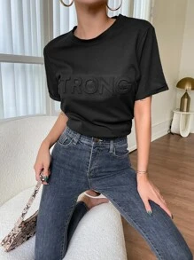 DAZY Mẫu chữ Áo thun - màu đen - Xem 5