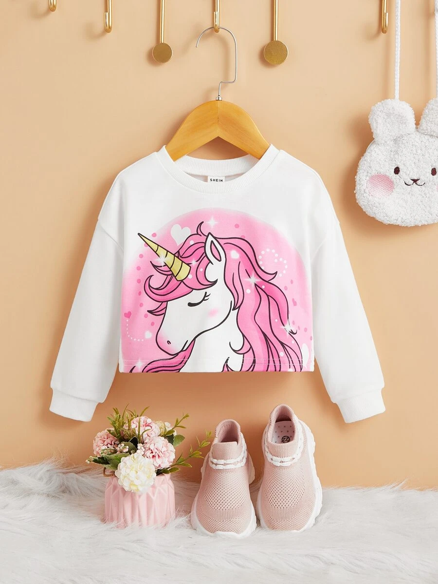SHEIN Baby Unicorn Print Sweatshirt - White - View 1