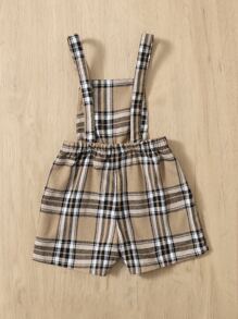 SHEIN Rompers Em bé Nút Sọc ca rô - Màu Khaki - Xem 2