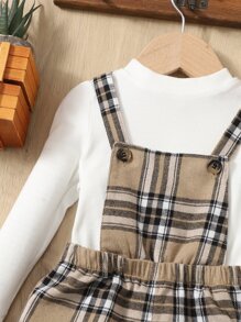 SHEIN Rompers Em bé Nút Sọc ca rô - Màu Khaki - Xem 3