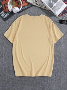 ROMWE MEN Hombres Camiseta con estampado de letra - Caqui - Ver 2