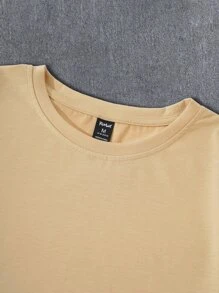 ROMWE MEN Hombres Camiseta con estampado de letra - Caqui - Ver 5