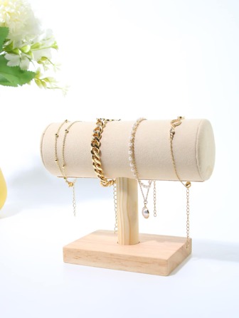 1pc Bracelet Display Stand - 10cm Wide Square Solid Wood Base (Stable & Non-Wobbly), Microfiber Cloth Surface (Soft, Non-Slip & Fits Multiple Pieces) For Home Jewelry Storage Deco ,Vanity Table Accessories