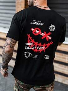 Manfinity LEGND 男士卡通和標語圖案T恤 - 黑色 - 查看 1