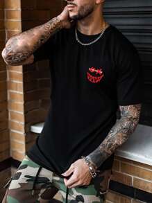 Manfinity LEGND 男士卡通和標語圖案T恤 - 黑色 - 查看 2