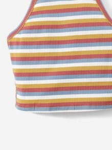 SHEIN Chicas adolescentes Top halter de rayas combinadas