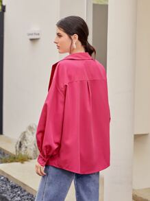 Mulvari 燈籠袖素色襯衫 - 玫紅色 - 查看 2