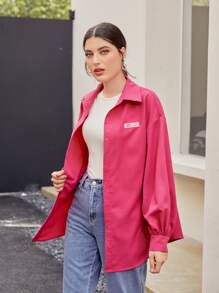 Mulvari 燈籠袖素色襯衫 - 玫紅色 - 查看 3