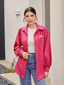 Mulvari 燈籠袖素色襯衫 - 玫紅色 - 查看 5