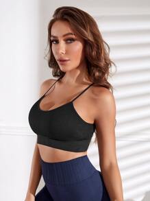 Slayform Ladies' Single-Piece Charming Black Bra-Style Top With Straps, Detachable Sleeveless And Without Cups, Seamless Knitted Sexy Yoga Underwear For Exercise, Compression, Soft Elasticity, Form-Fitting, Breathable Long-Style Sports Bra With A Slimming Silhouette, Suitable For Pilates, Running, Cycling, Fitness, Outdoor Sports And Training. Thick And Tight Sports Top, Fashionable And Suitable For Spring, Summer And All Seasons, Best-Selling Style. - Black - View 4