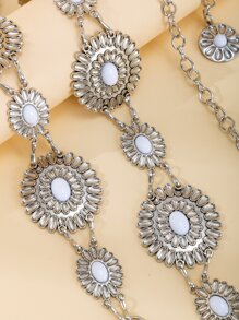 纹理金属花朵装饰链条腰带，波西米亚风，适合万圣节、夏季、学校秋季等场合。 - 銀色 - 查看 5