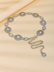 纹理金属花朵装饰链条腰带，波西米亚风，适合万圣节、夏季、学校秋季等场合。 - 銀色 - 查看 6