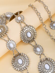 纹理金属花朵装饰链条腰带，波西米亚风，适合万圣节、夏季、学校秋季等场合。 - 銀色 - 查看 8