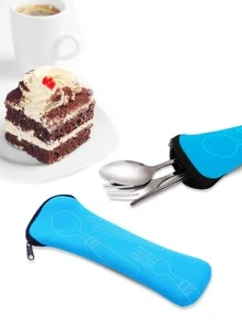 1入組7.87*2.17寸便攜拉鍊餐具收納袋適用於筷子叉子勺子 - 藍色 - 查看 1