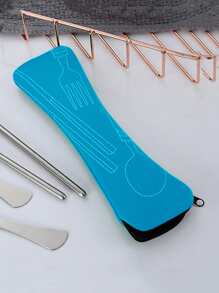 1入組7.87*2.17寸便攜拉鍊餐具收納袋適用於筷子叉子勺子 - 藍色 - 查看 2