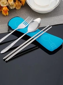 1入組7.87*2.17寸便攜拉鍊餐具收納袋適用於筷子叉子勺子 - 藍色 - 查看 3