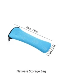 1入組7.87*2.17寸便攜拉鍊餐具收納袋適用於筷子叉子勺子 - 藍色 - 查看 6