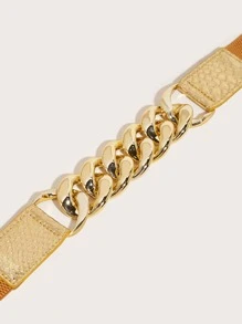 金屬質感蛇皮壓花鏈條裝飾鬆緊腰帶 - 金色 - 查看 4