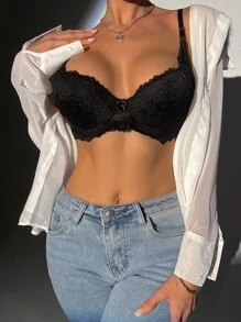 Floral Lace Scalloped Bra Set - 2 Packs - Multicolor - View 8