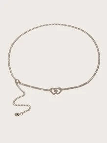 Elegant Rhinestone Heart Decor Chain Belt Dress Belt Party Halloween Valentine's Day Summer, School Fall, Autumn, Halloween - White - View 2