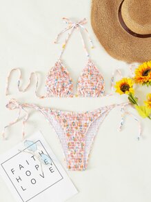 SHEIN Swim 夏季海灘波浪緊身背心連帽泳裝套裝 - 彩色 - 查看 3