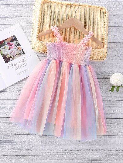 فستان كامي ألوان متدرجة بغرز توتو للبنات الصغار
