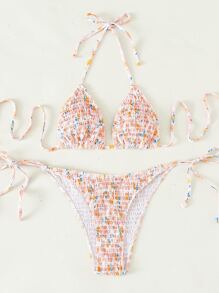 SHEIN Swim 夏季海灘波浪緊身背心連帽泳裝套裝 - 彩色 - 查看 4