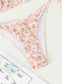 SHEIN Swim 夏季海灘波浪緊身背心連帽泳裝套裝 - 彩色 - 查看 6