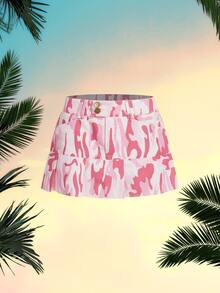 Camo Print Mini Pleated Hem Skirt - Multicolor - View 1