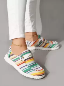Block Striped Lace-up Front Canvas Shoes - Multicolor - View 1